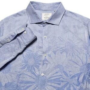 Murano Baird McNutt Blue Linen Sunflower Jacquard Button Up Shirt Mens L SlimFit